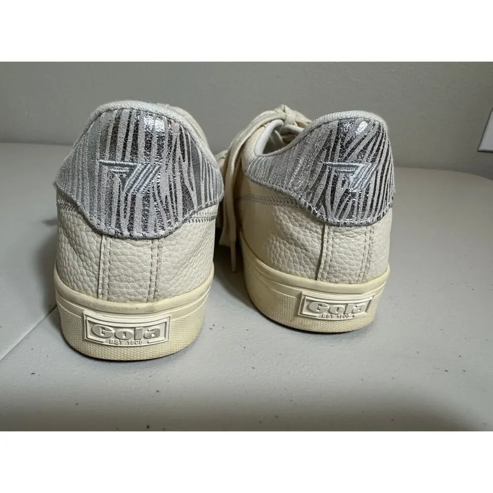 Gola sneakers Orchid II Zebra creamy white & silver leather animal print  Sz 9